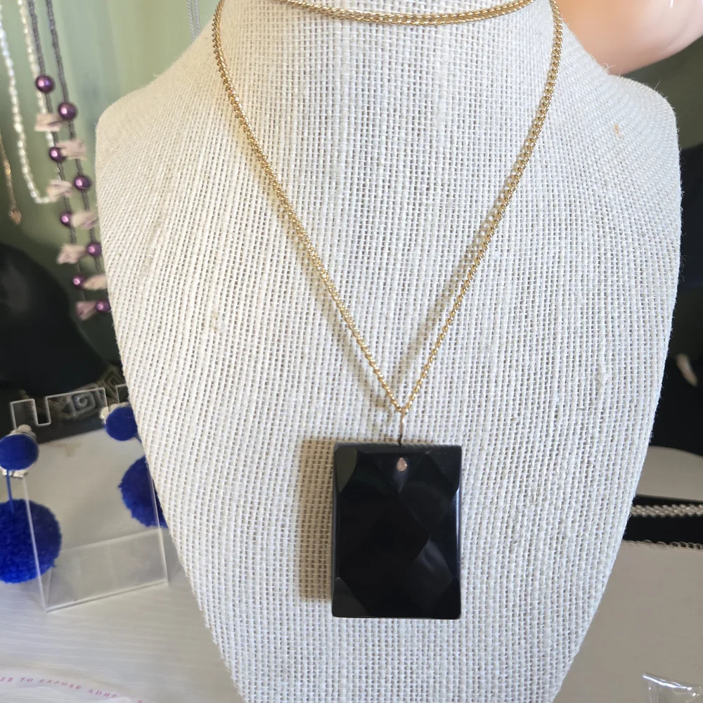 Faceted Obsidian Black Pendant 1.5
